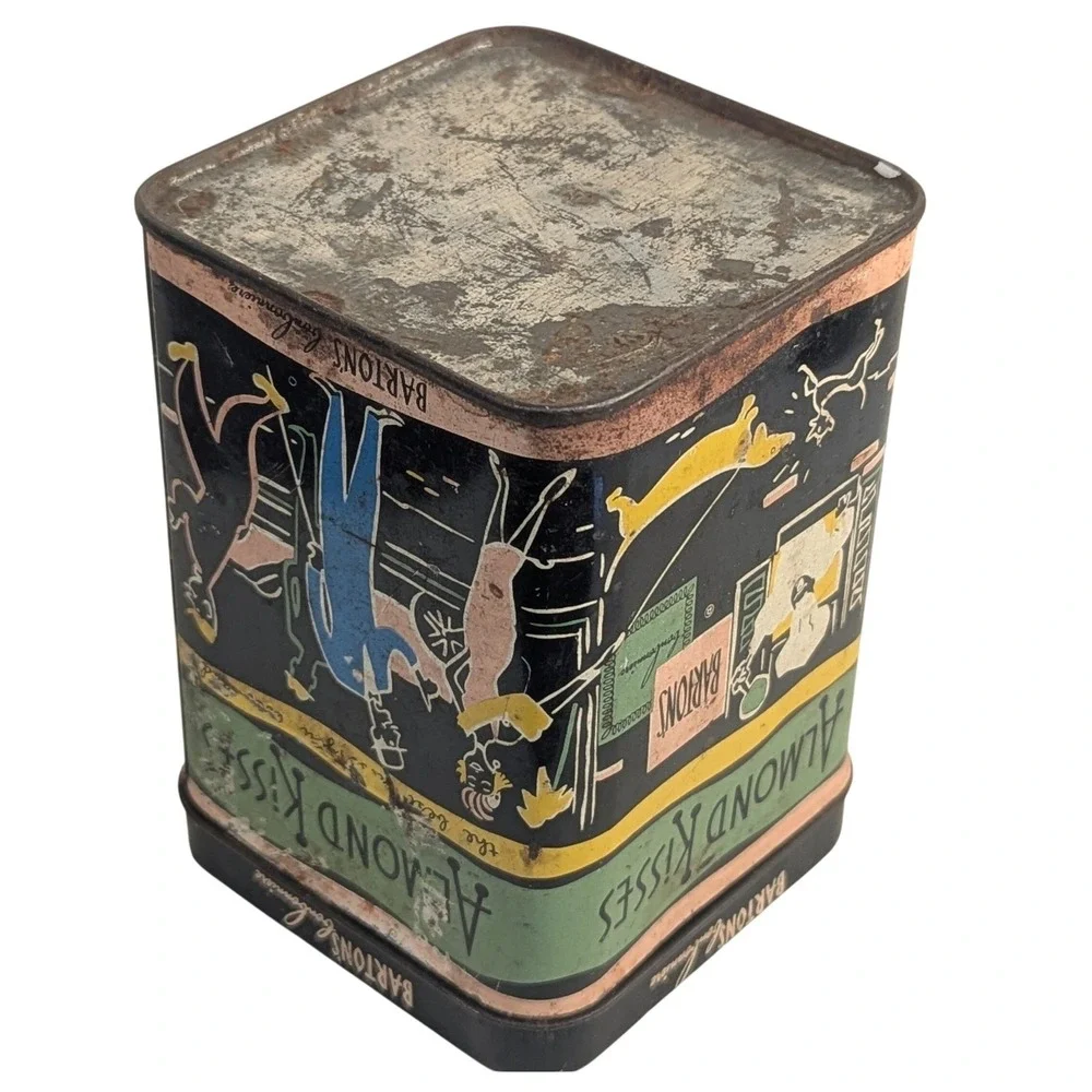 Vintage Distressed Bartons Bonbonniere Tin NYC Mid-century Parisian lithography